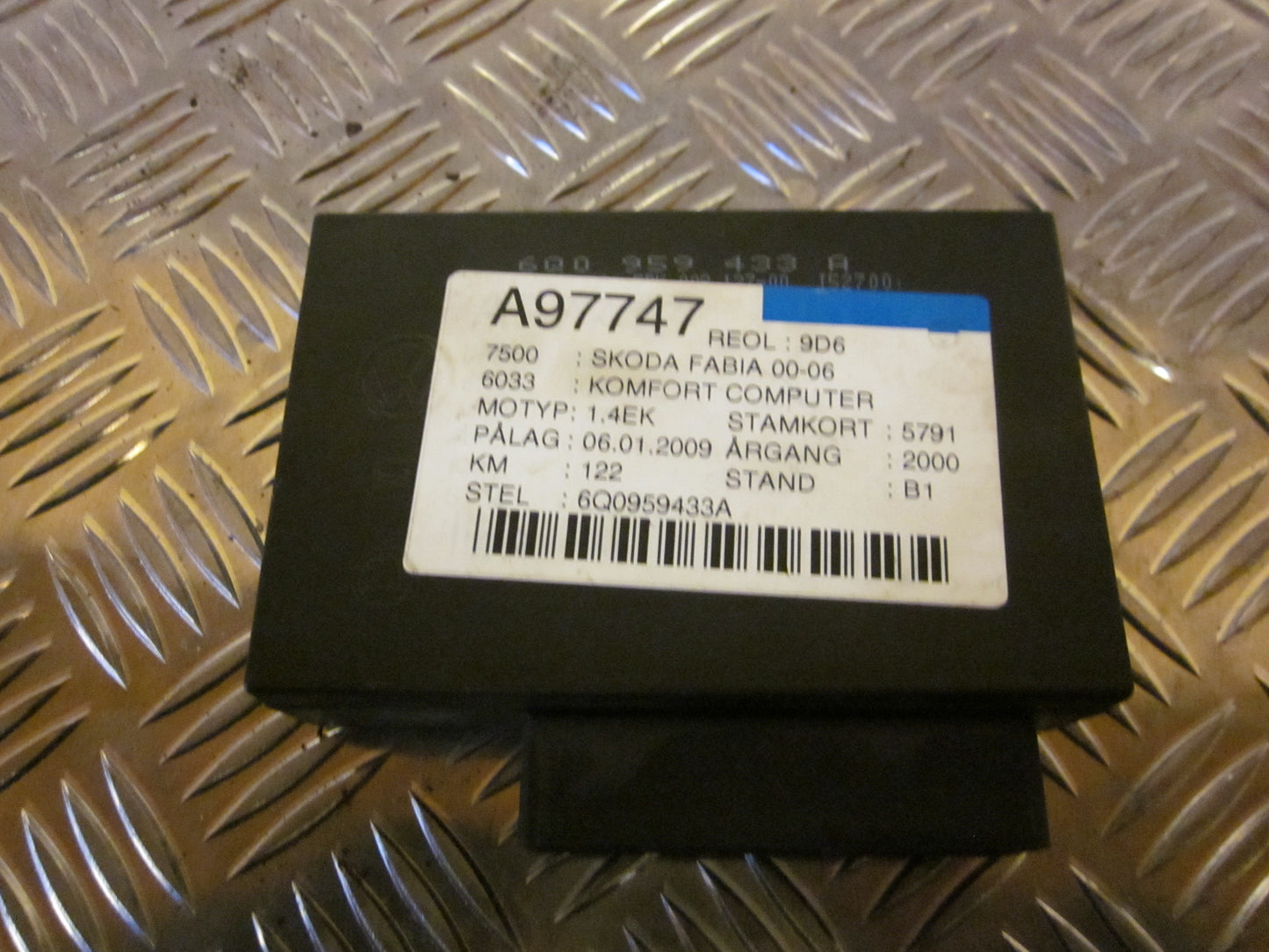 Skoda Fabia Bcm / Komfortkomputer Med OEM Nr. 6Q0959433H Fra Skoda Ophugger