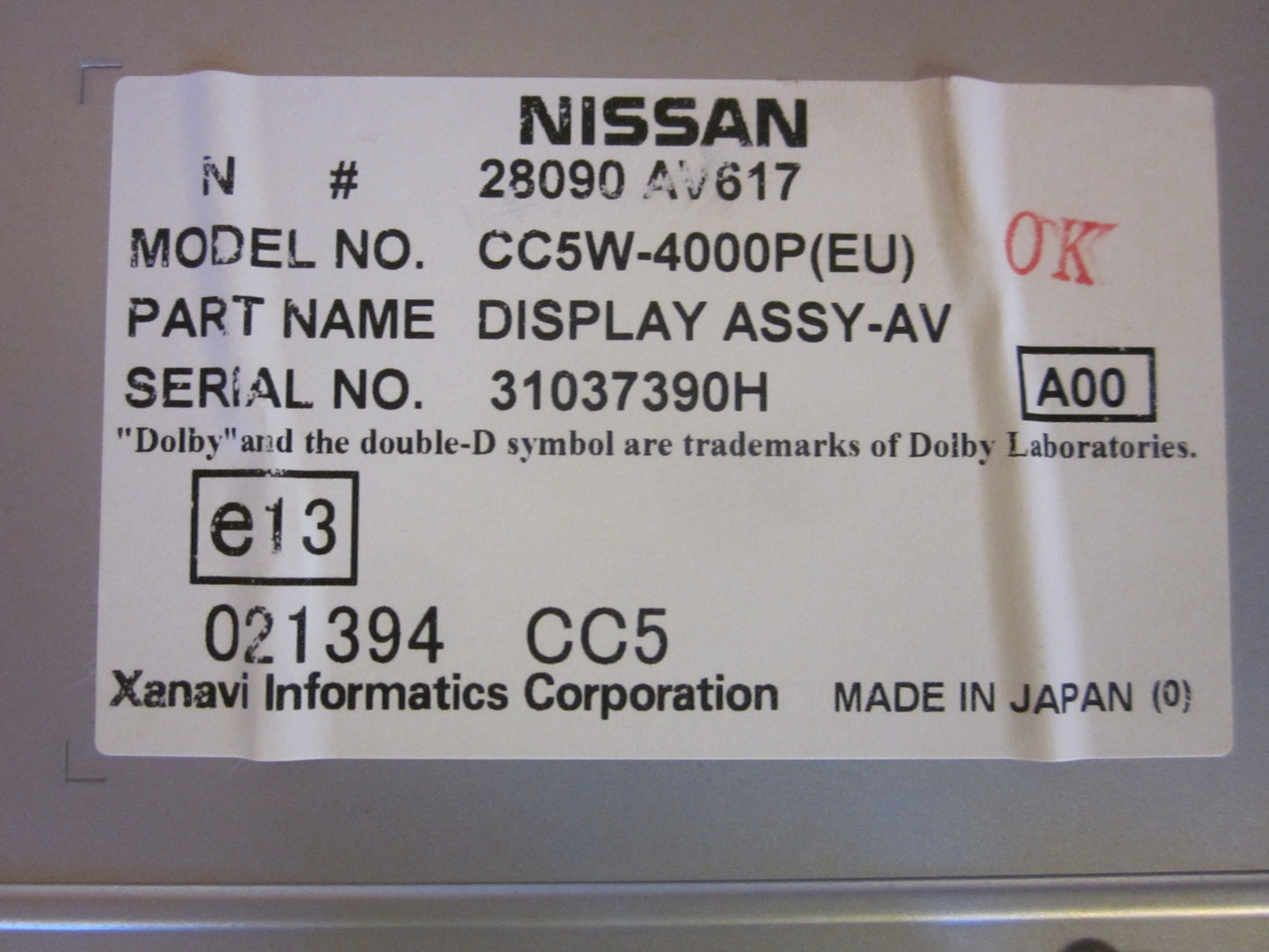 Nissan Primera P12 Radio, Multi Display Med OEM Nr. Ophugger Fra Nissan Ophugger