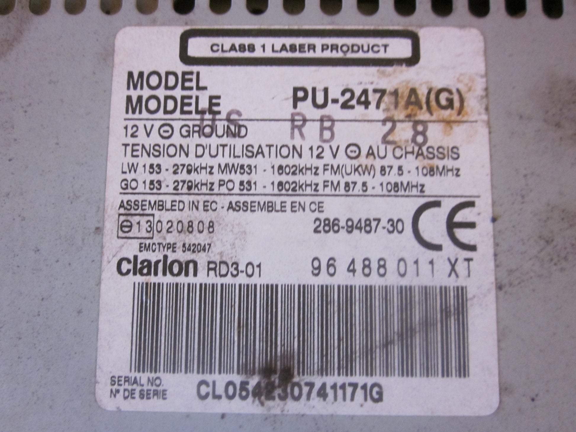 Citroen C3 Radio M/Cd Med OEM Nr. Ophugger Fra Citroen Ophugger