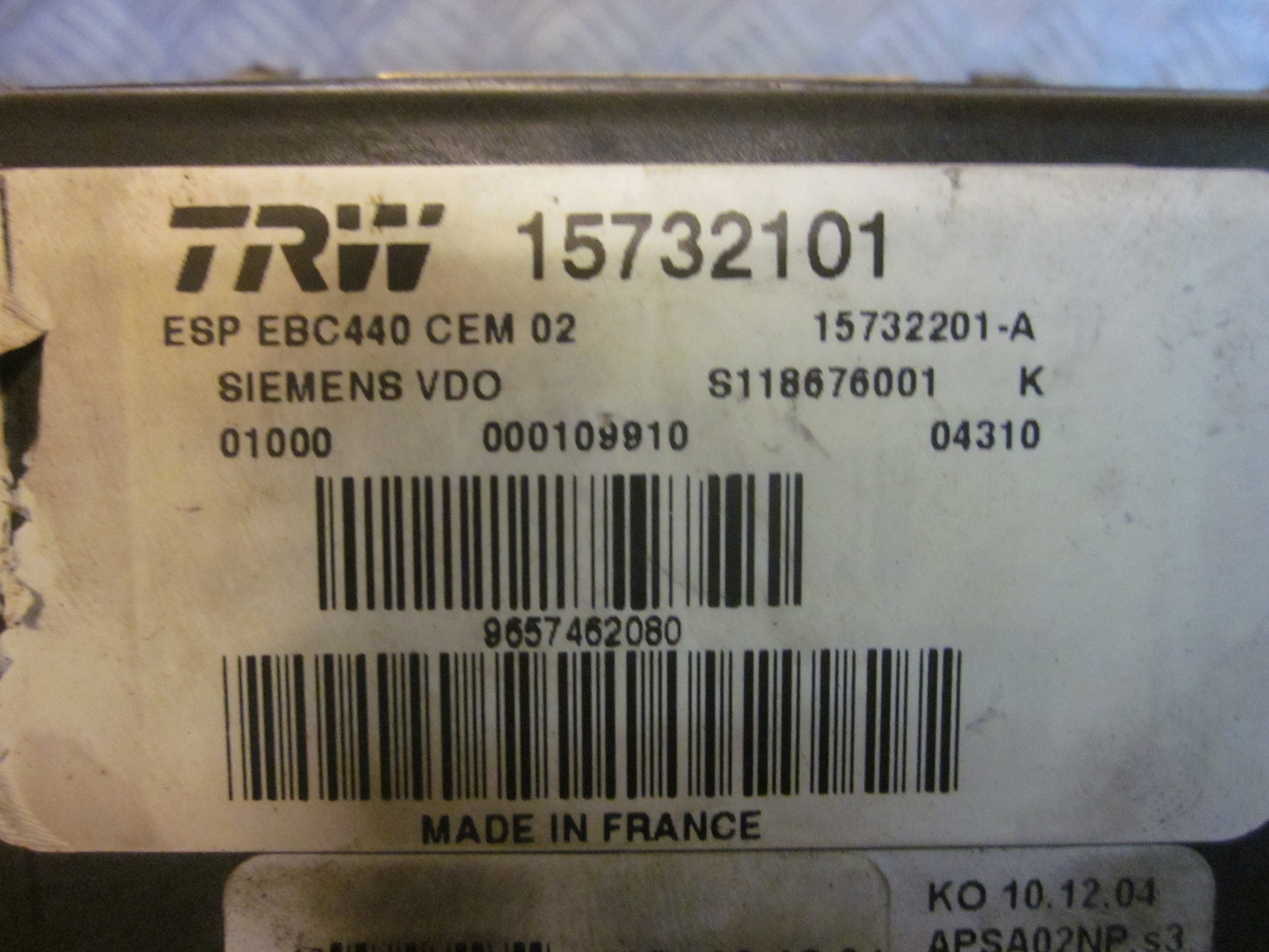 Peugeot 407 Abs Pumpe Med OEM Nr. 9657462080 Fra Peugeot Ophugger
