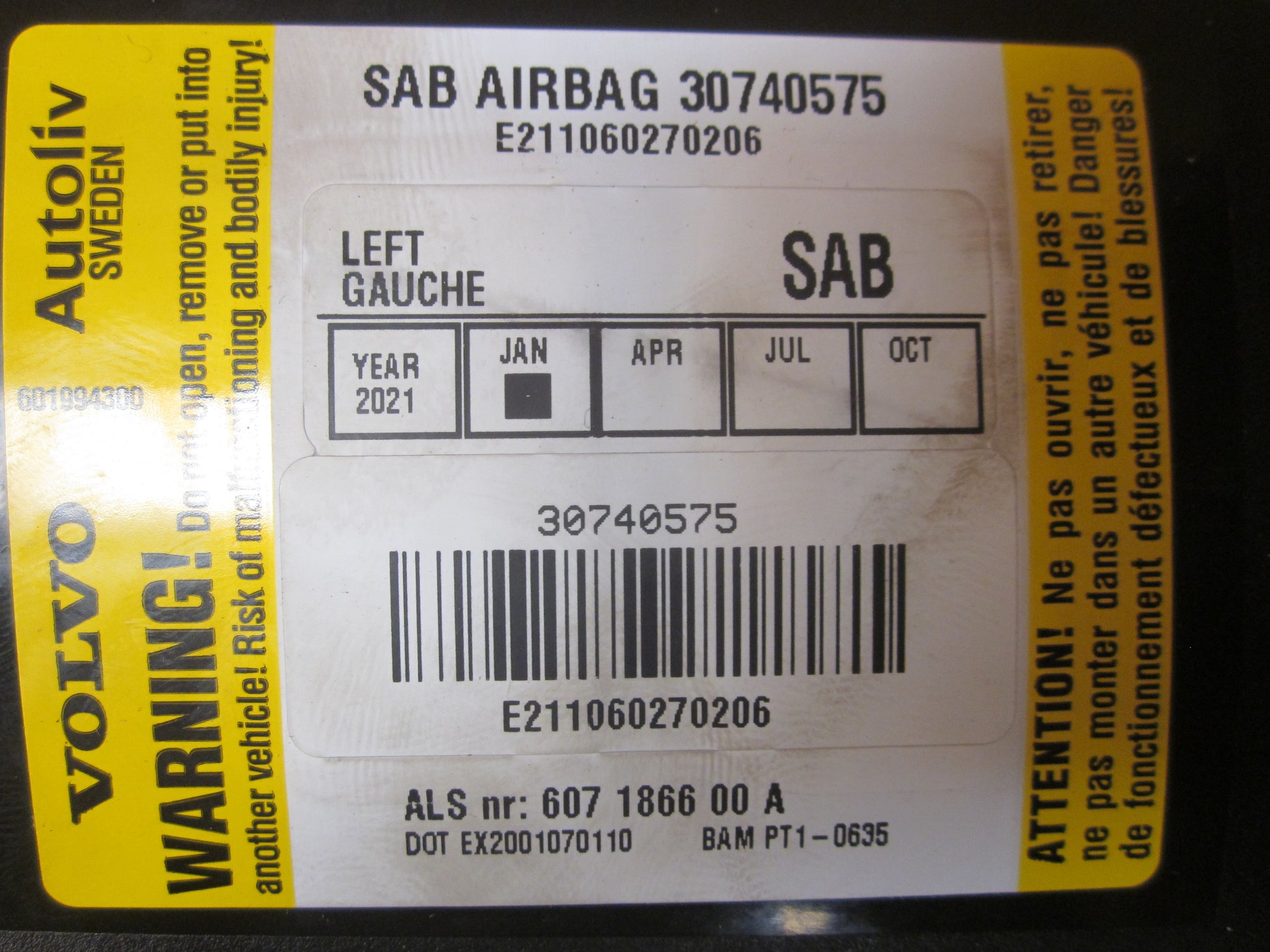 Volvo S40/V50 Airbag Side Med OEM Nr. Ophugger Fra Volvo Ophugger