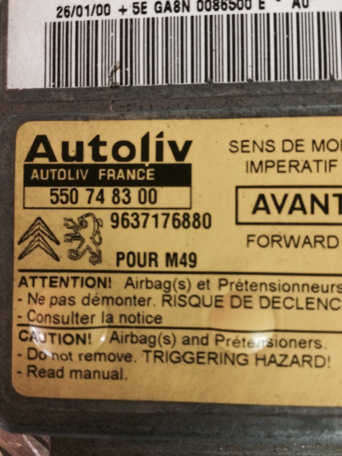 Citroen Berlingo Airbag Elboks Med OEM Nr. Ophugger Fra Citroen Ophugger
