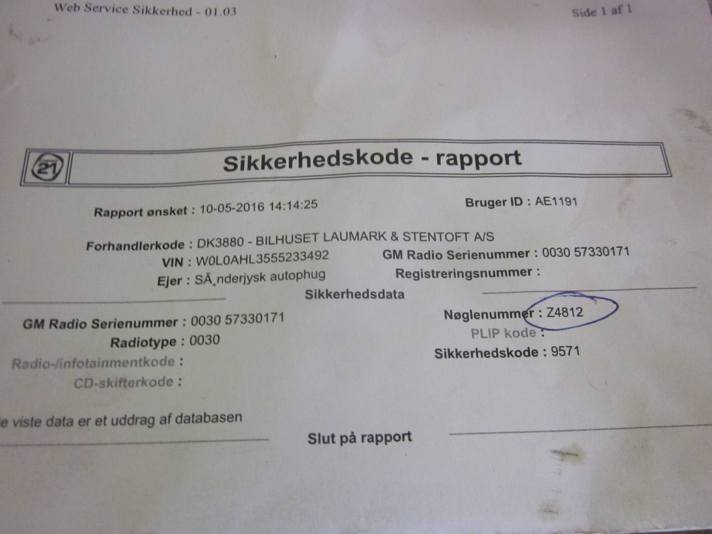 Opel Astra H Låsesæt  Med OEM Nr. Ophugger Fra Opel Ophugger