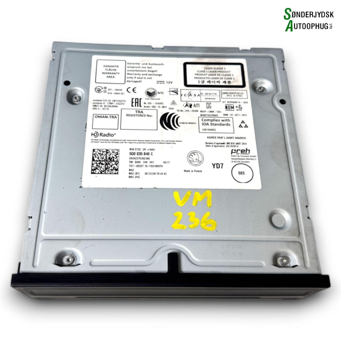 Skoda Octavia Radio Med OEM Nr. 5Q0035840C Fra Skoda Ophugger