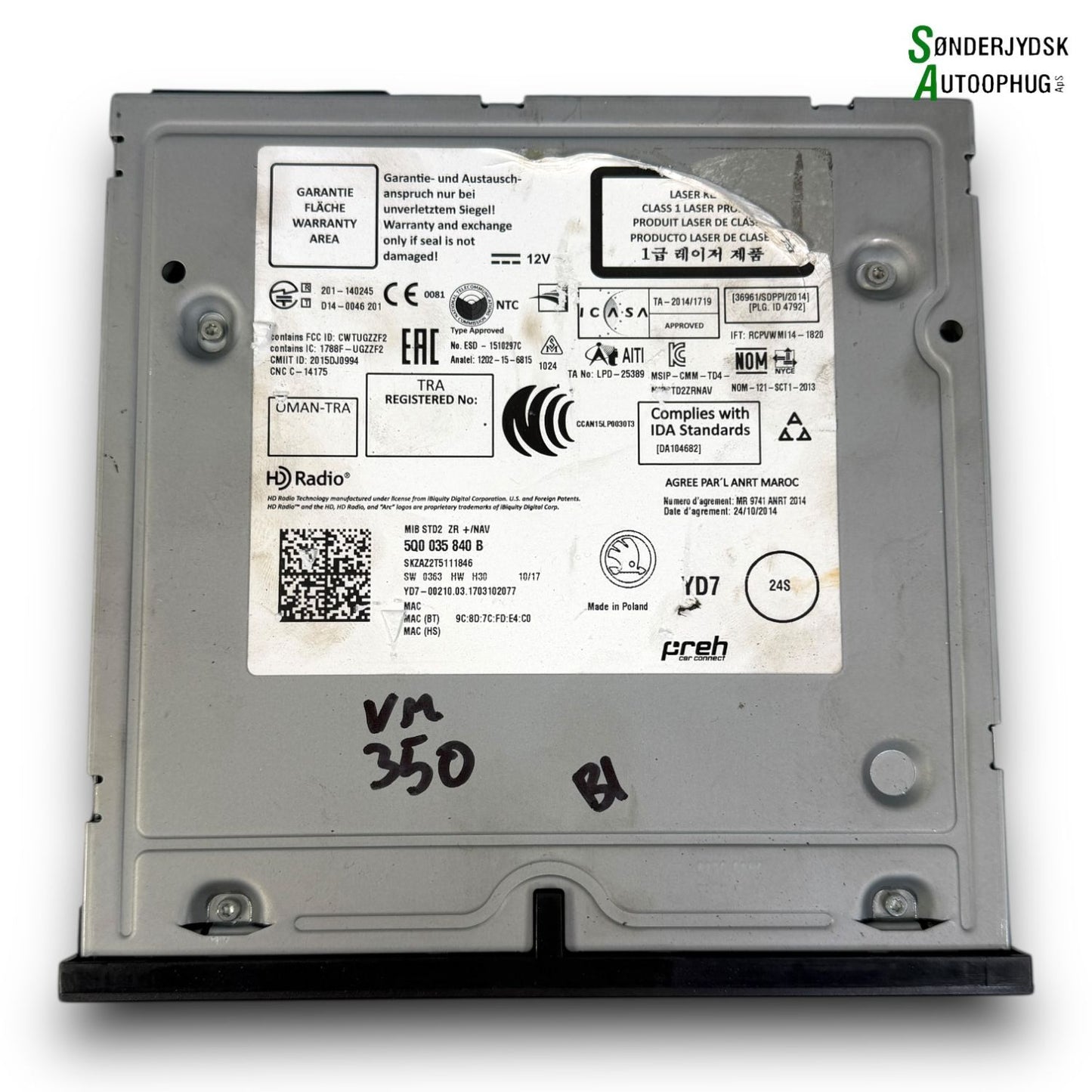 Skoda Fabia Radio Med OEM Nr. 5Q0035840B Fra Skoda Ophugger