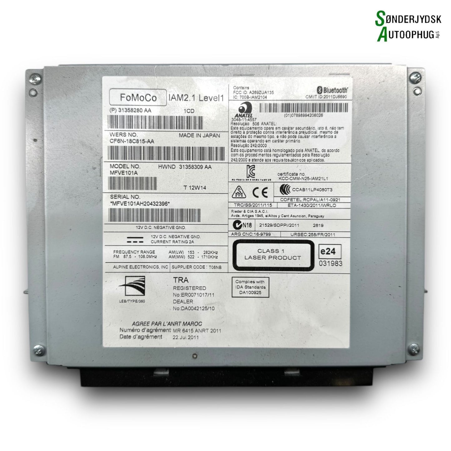 Volvo V40 Radio Med OEM Nr. 31358280AA Fra Volvo Ophugger