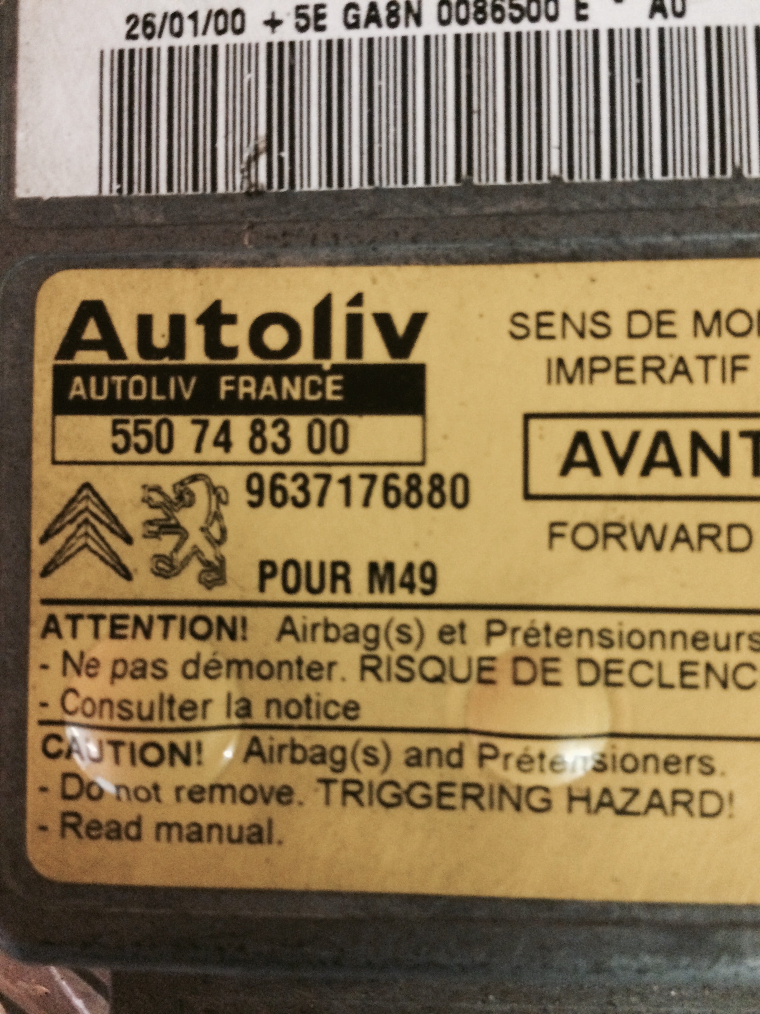 Citroen Berlingo Airbag Elboks Med OEM Nr. Ophugger Fra Citroen Ophugger