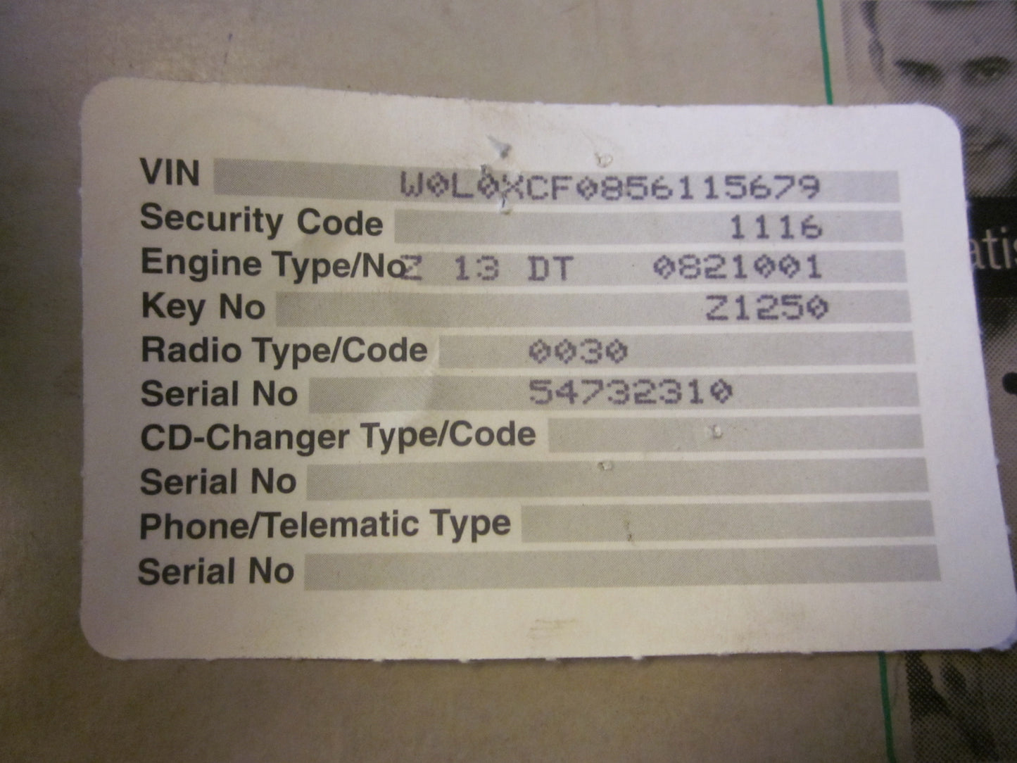 Opel Corsa C Startspærre Med OEM Nr. Ophugger Fra Opel Ophugger