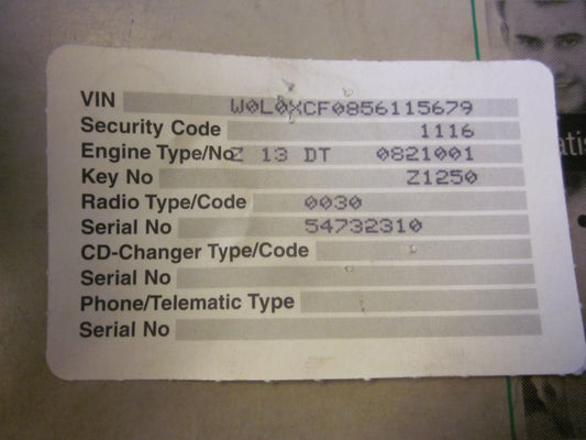 Opel Corsa C Startspærre Med OEM Nr. Ophugger Fra Opel Ophugger