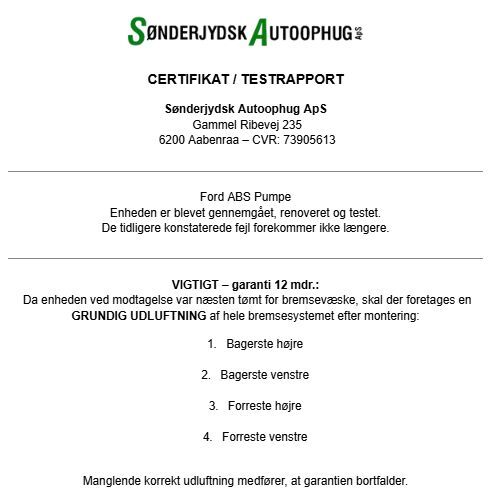 Ford Fiesta 7 ABS Pumpe Med OEM Nr. 10022007144 Fra Ford Ophugger
