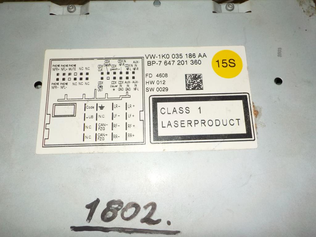 VW Caddy 2K Radio M/Cd Med OEM Nr. 1k0035186aa Fra VW Ophugger