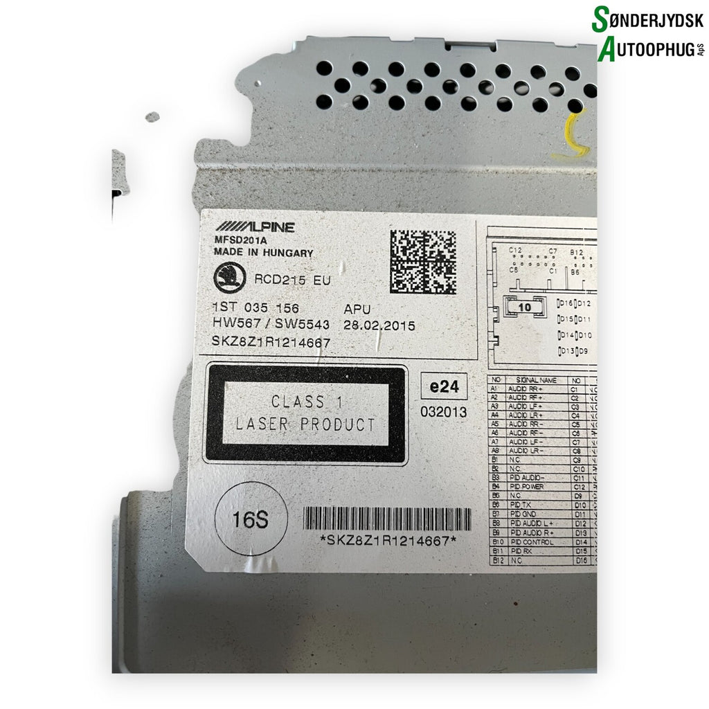 Skoda Citigo Radio M/Cd Med OEM Nr. 1ST035156 Fra Skoda Ophugger