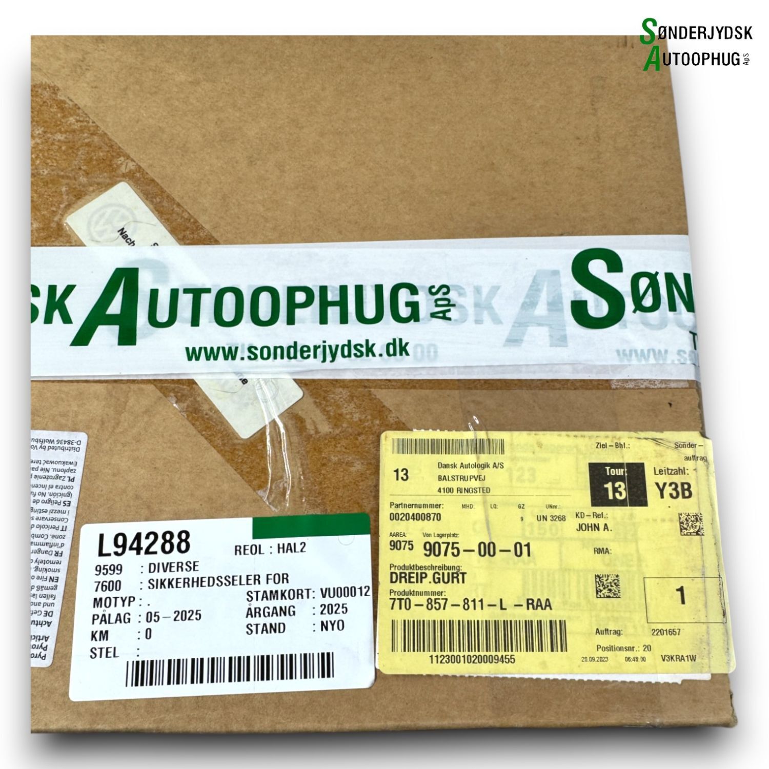 VW Transporter T7 Sikkerhedsseler Bag Med OEM Nr. 7T0857811LRAA Fra VW Ophugger