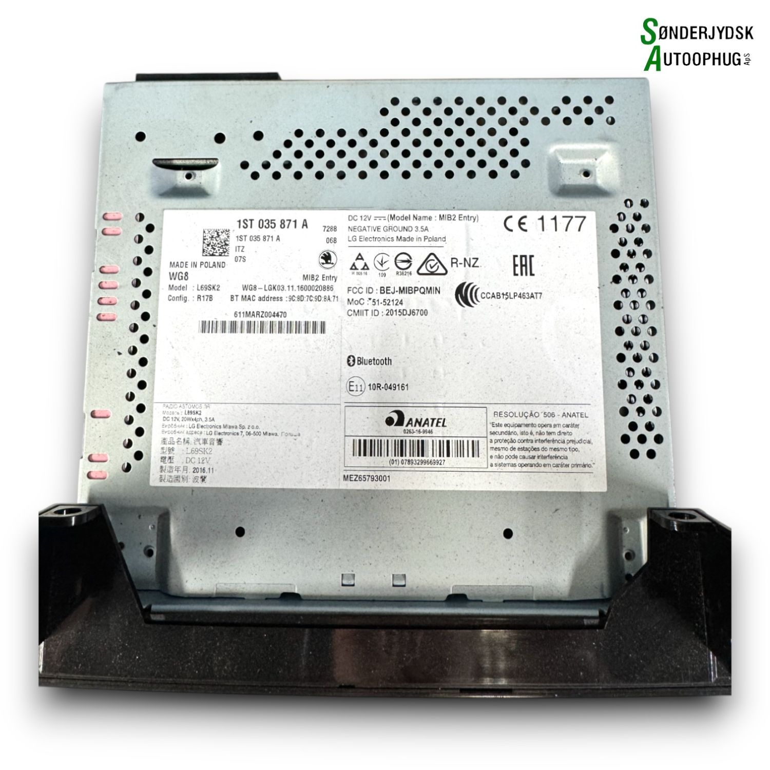 Skoda Citigo Radio, Multi Display Med OEM Nr. 1ST035871AITZ Fra Skoda Ophugger