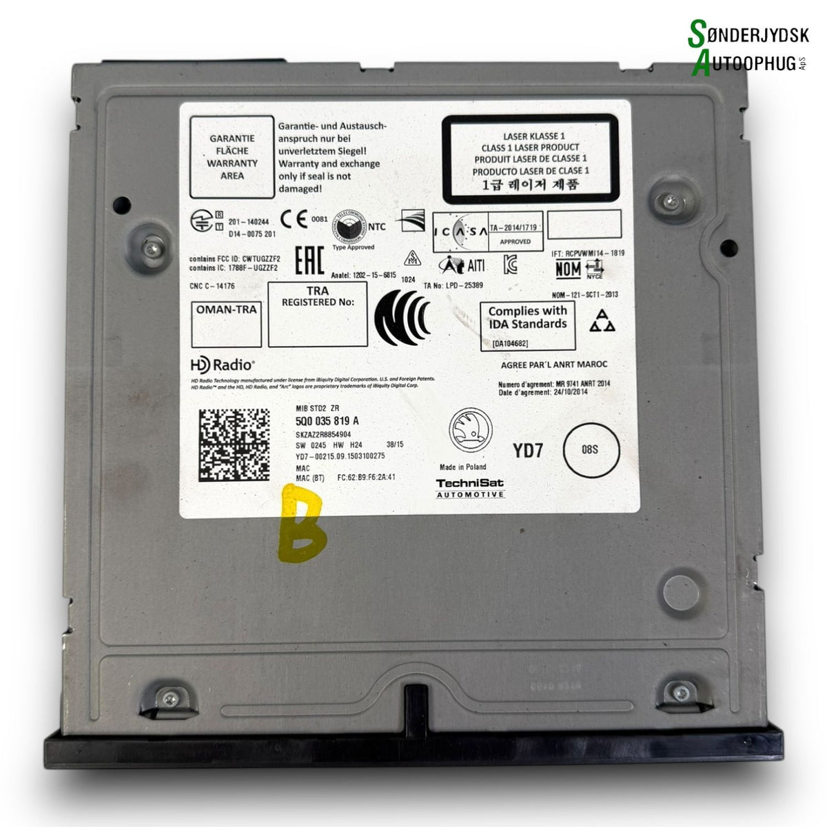Skoda Rapid Radio Med OEM Nr. 5Q0035819A Fra Skoda Ophugger