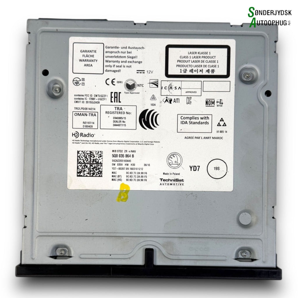 Skoda Octavia Radio Med OEM Nr. 5Q0035864B Fra Skoda Ophugger