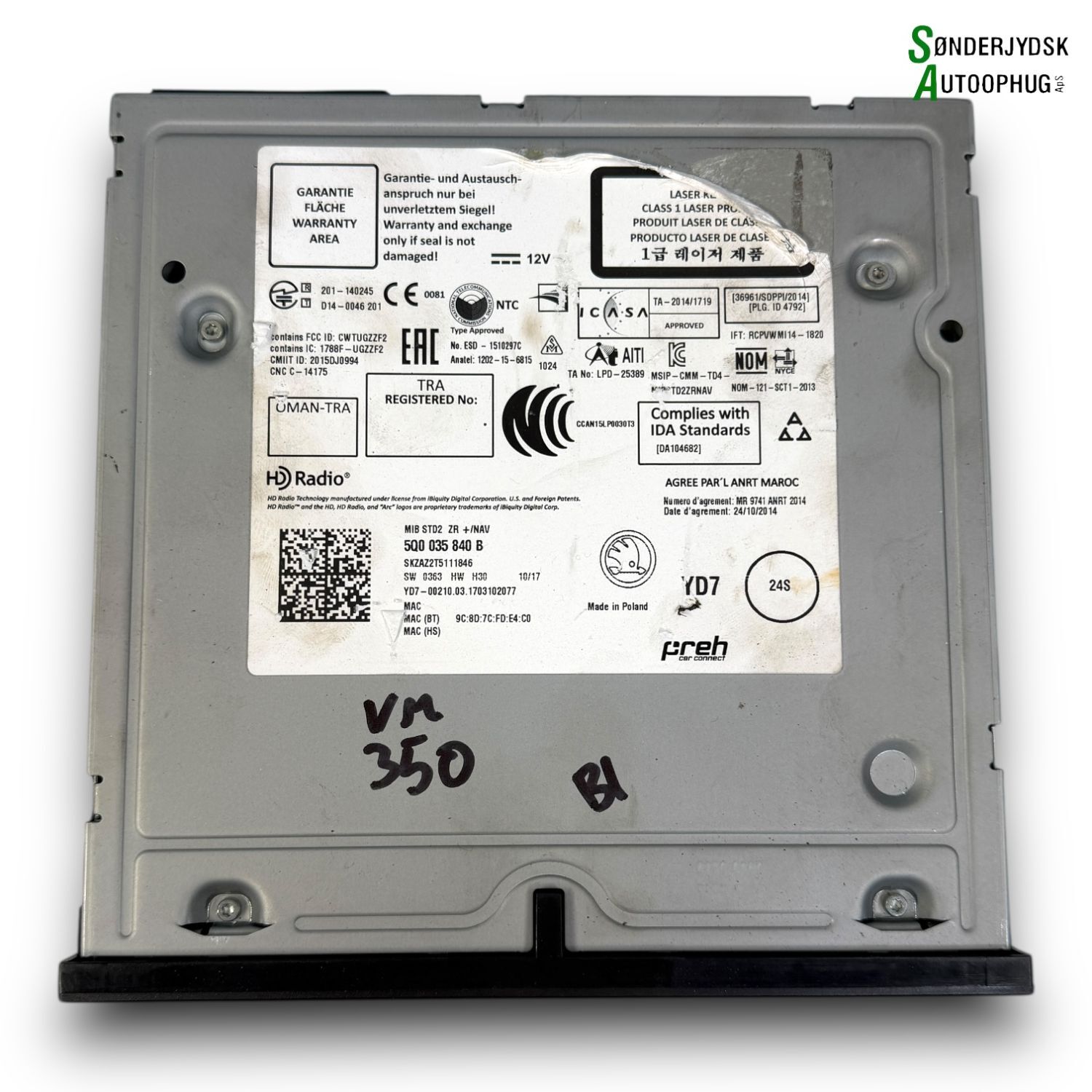 Skoda Fabia Radio Med OEM Nr. 5Q0035840B Fra Skoda Ophugger