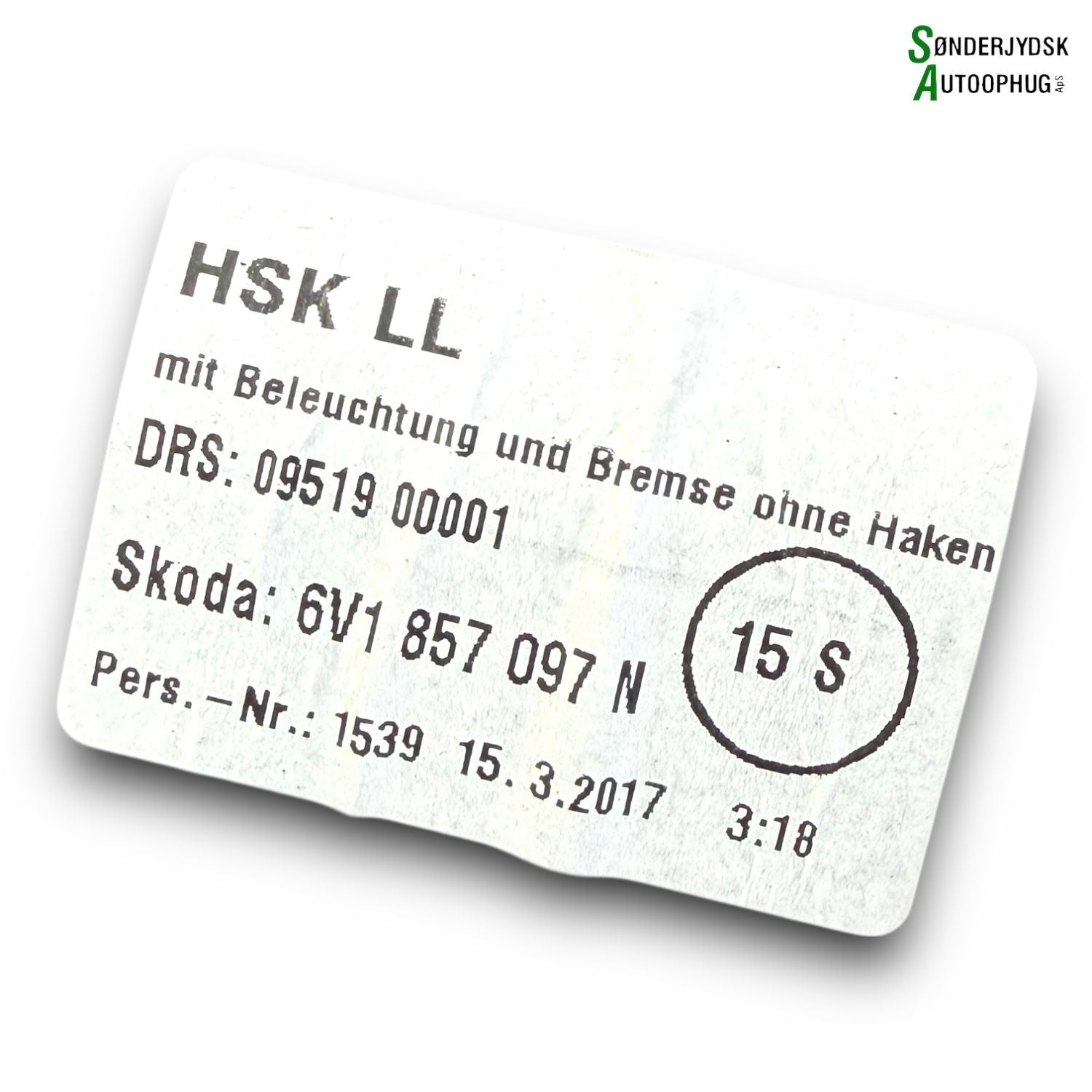 Skoda Fabia Handskerum Med OEM Nr. 6V1857097N9B9 Fra Skoda Ophugger