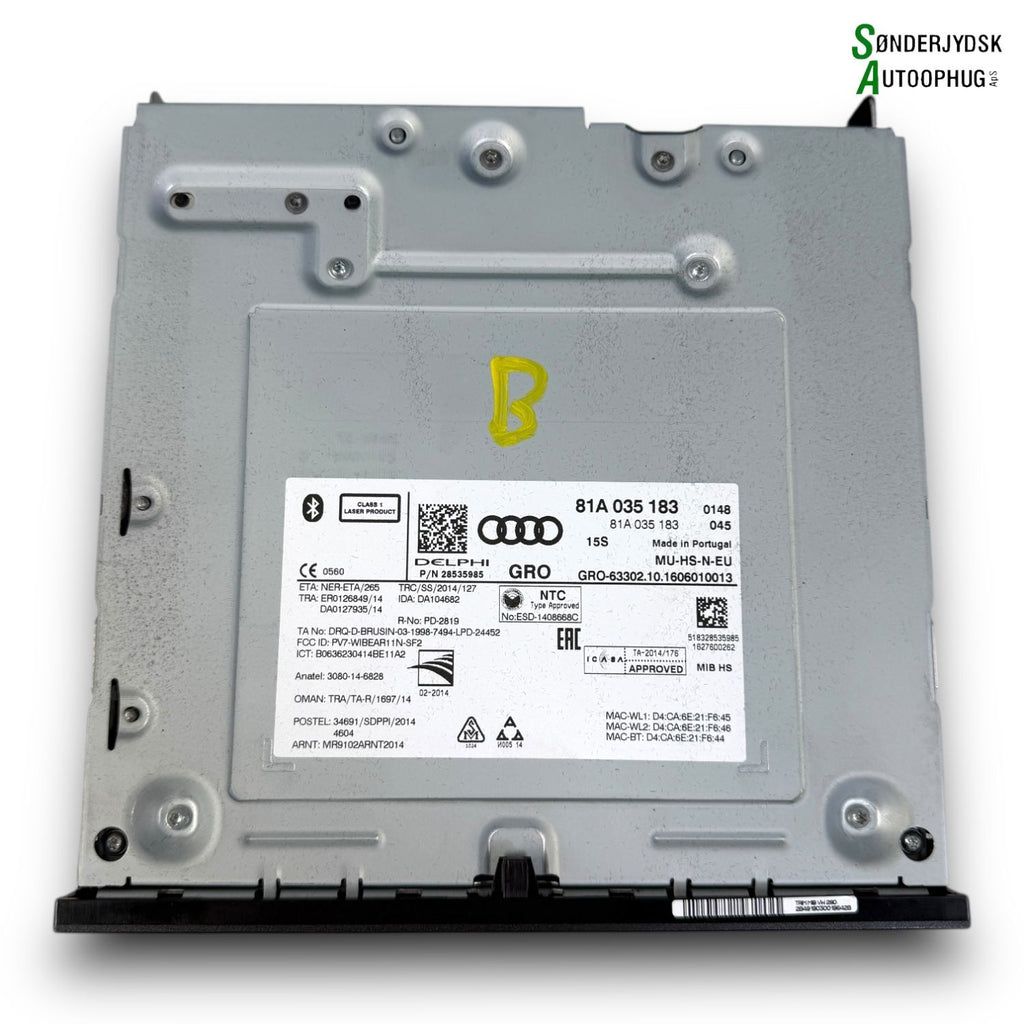 Audi A3 8V Radio Med OEM Nr. 81A035183 Fra Audi Ophugger