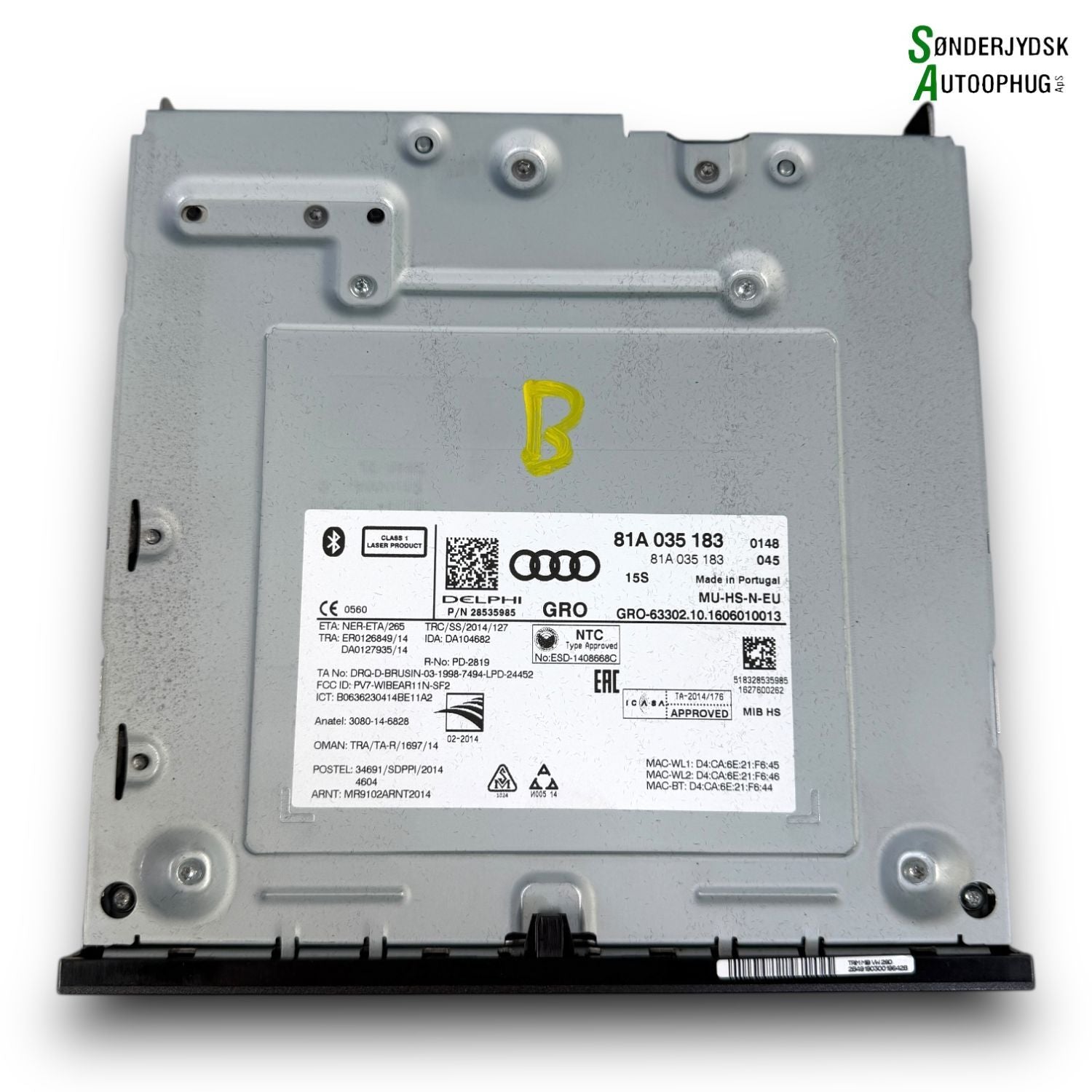 Audi A3 8V Radio Med OEM Nr. 81A035183 Fra Audi Ophugger