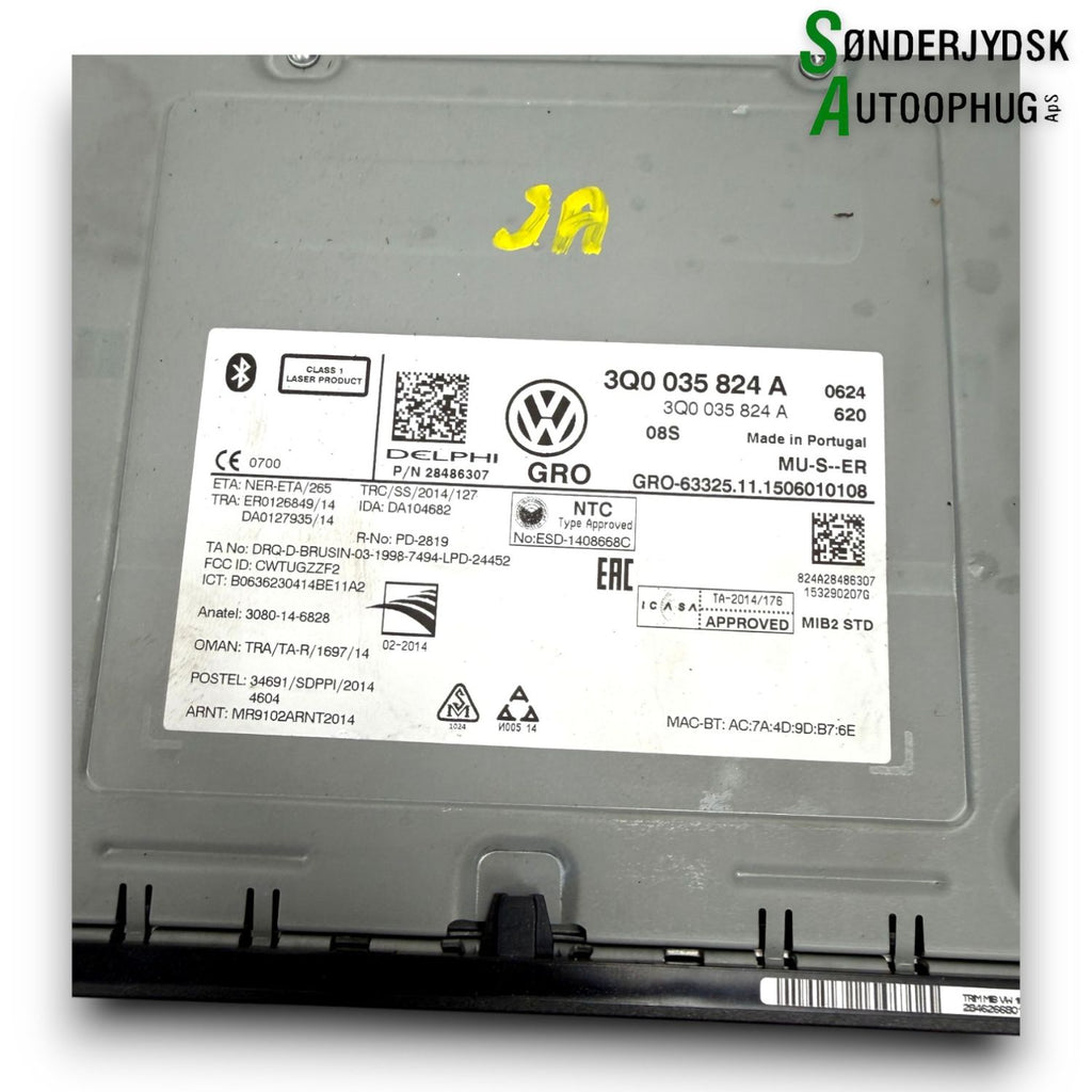 VW Touran 5T Radio M/Cd Med OEM Nr. 3Q0035824A Fra VW Ophugger