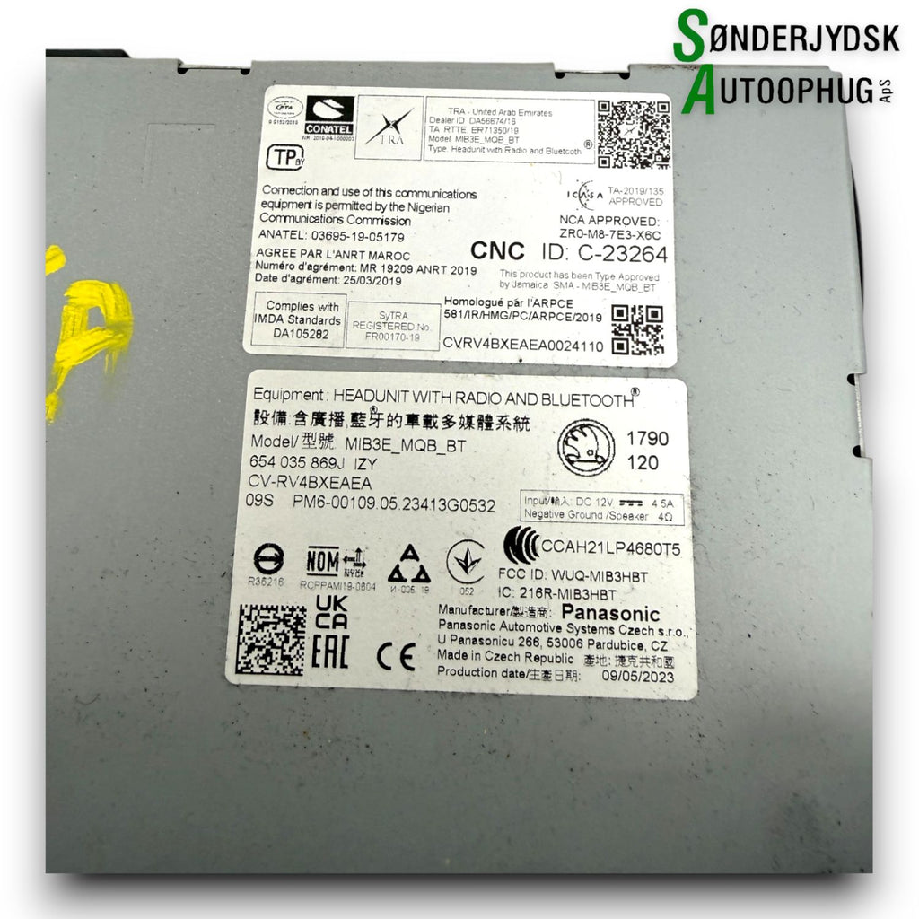 Skoda Fabia Radio M/Cd Med OEM Nr. 654035869J Fra Skoda Ophugger