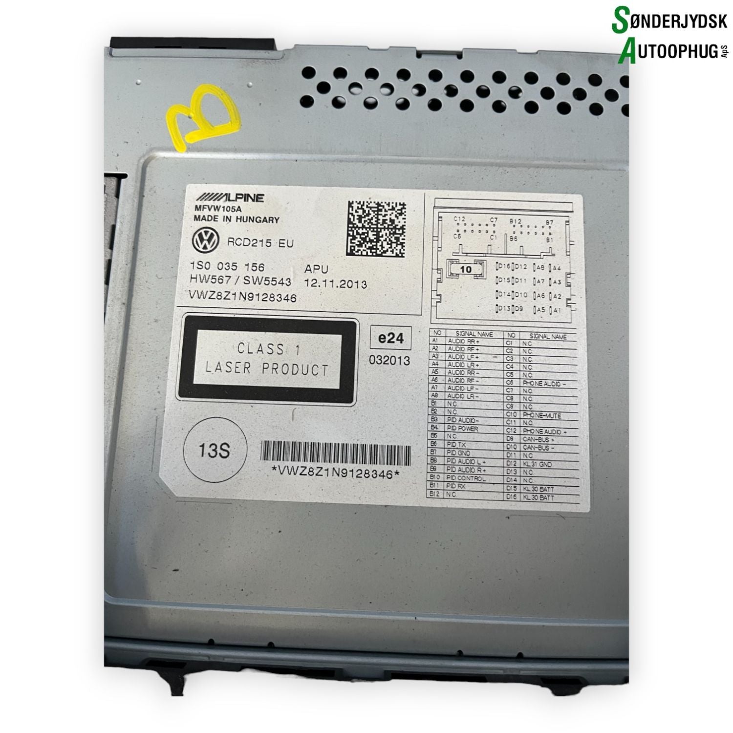 VW Up Radio M/Cd Med OEM Nr. 1S0035156 Fra VW Ophugger