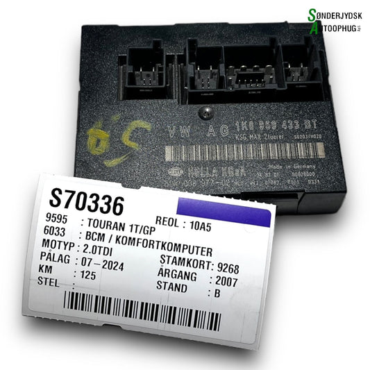 VW Touran 1T GP Bcm / Komfortkomputer Med OEM Nr. 1K0959433BT Fra VW Ophugger