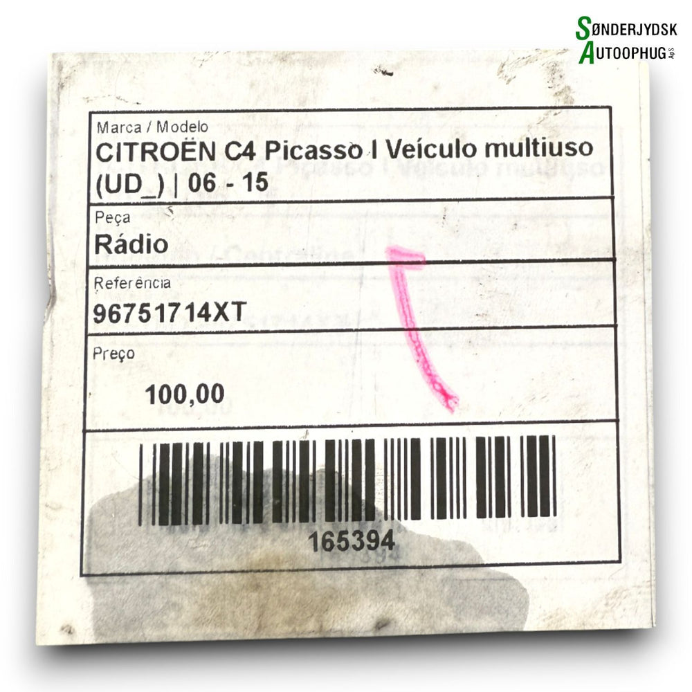 Citroen C4 Picasso Radio M/Cd Med OEM Nr. 96751714XT Fra Citroen Ophugger