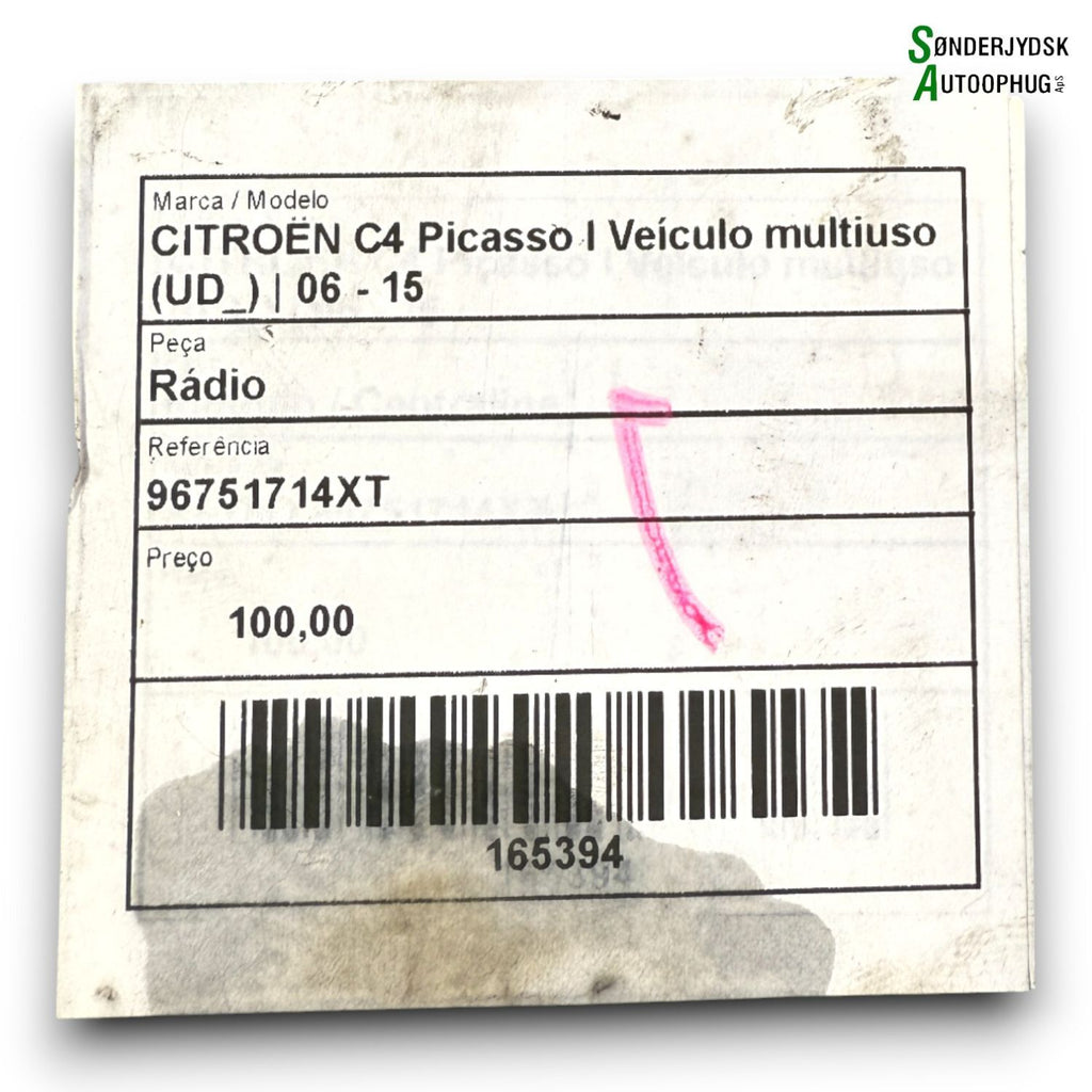Citroen C4 Picasso Radio M/Cd Med OEM Nr. 96751714XT Fra Citroen Ophugger